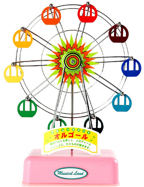 라베끄 뮤지컬랜드 페리휠 관람차 산쿄 Sankyo 뮤직박스 오르골(중)/하울의 움직이는성/해리포터/친구 생일 결혼 졸업 출산 돌 집들이 스승의날선물/방송국 인테리어소품, 핑크(baby pink)