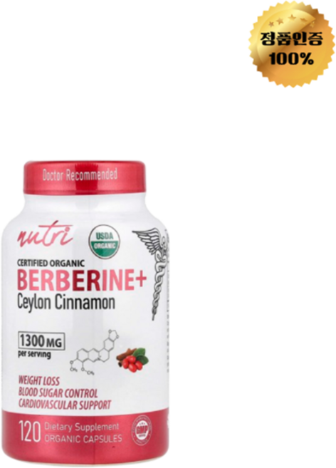 뉴트리 유기농 베르베린 시나몬 1300mg 유기농 캡슐 120정, 1개