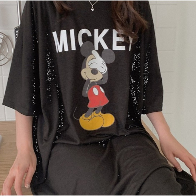 뽀솜 [디즈니정품] 찰랑 미키 레터링 반팔 롱원피스 잠옷 홈웨어 3color