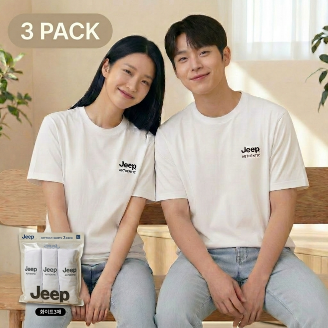 [정품/빠른출고] 지프 JEEP 반팔티 남녀공용 3팩 스몰로고 라운드넥 AP2604