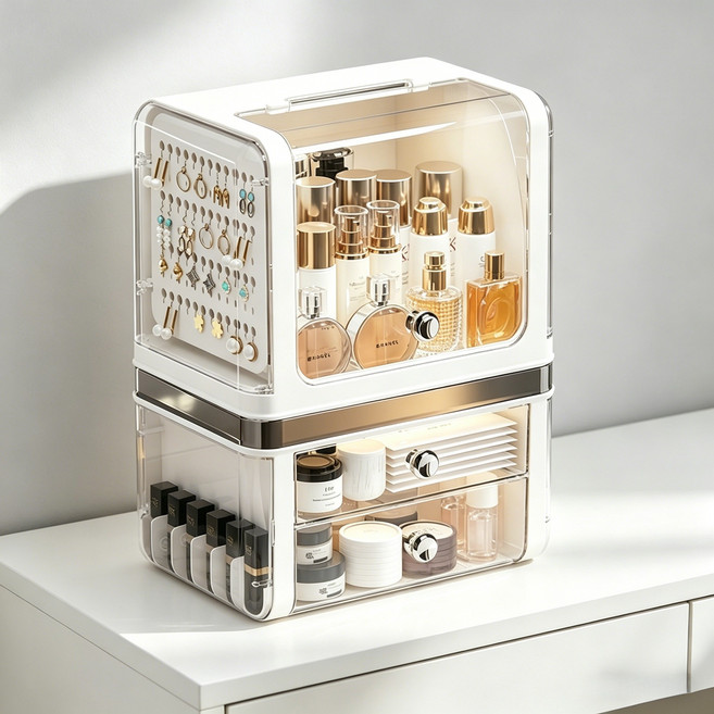 WHH 7in1 다용도 수납 대용량 화장품 정리함 커버형 화장대 특대형, 1개, 화이트