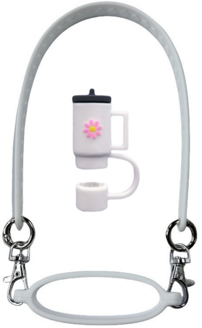 텀블러 스탠리 스타벅스 호환 실리콘 손잡이 스트랩 홀더 귀여운 동물 빨대마개, 1개, 화이트