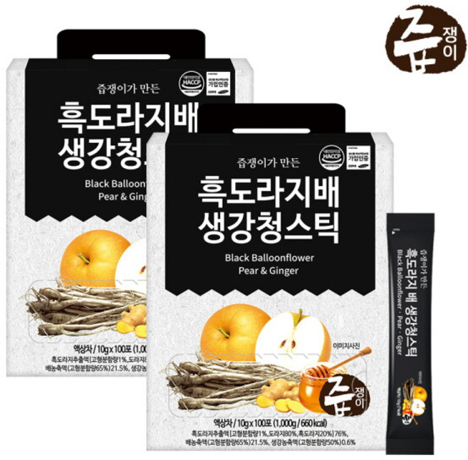 즙쟁이 흑도라지 배 생강청스틱 액상차, 1kg, 2개