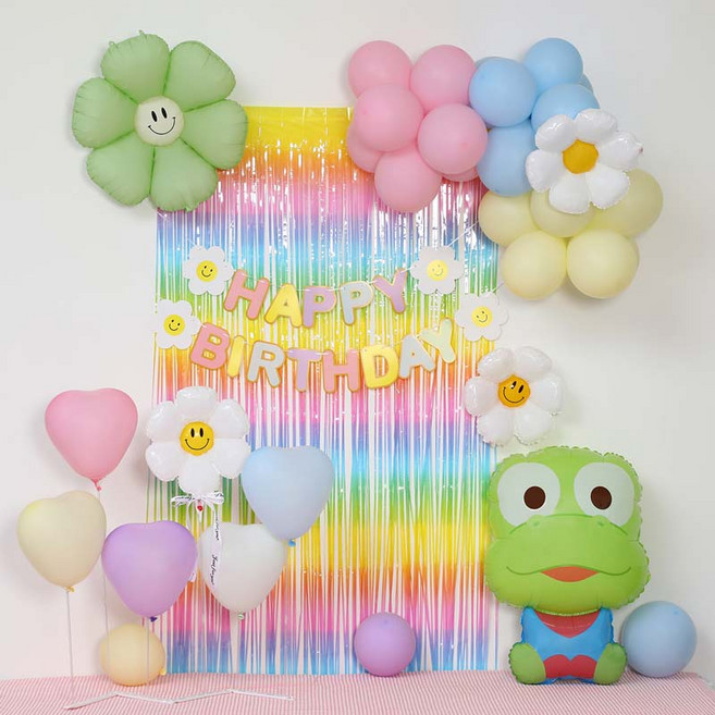 [피앤비유니티]스마일데이지 풍선스탠드 생일장식커튼세트 펌프포함, 1세트, 36)크롱대 마카롱커튼세트
