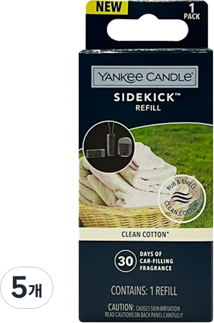 YK 사이드킥 차량용 방향제 리필, 5개, 클린코튼