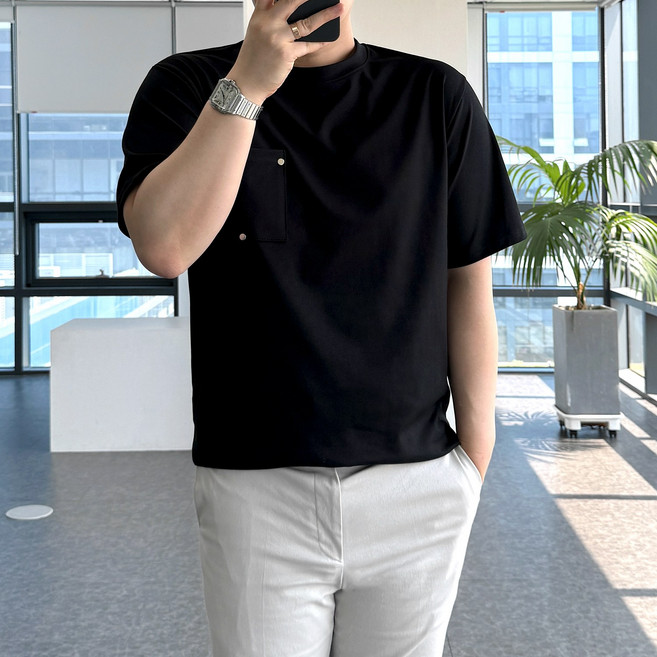 룩플레인 시원한 쿨 분또 리벳 디테일 포켓 반팔 티셔츠 4color