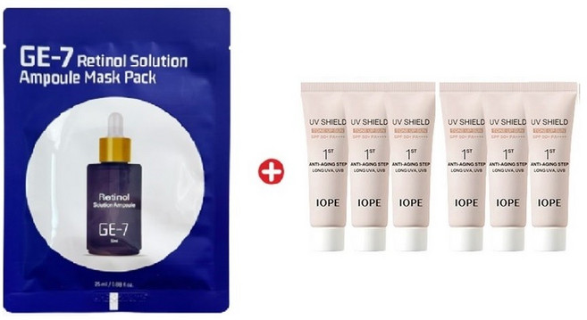GE7 레티놀 에코 마스크/아이오페 UV쉴드 에센셜 톤업 선10mlx6개(총60ml) 신형, 6개, 10ml