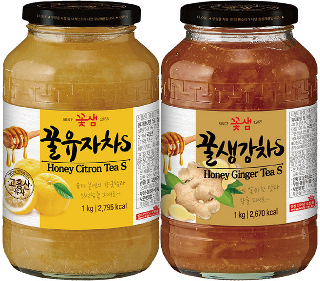 꽃샘 꿀유자차S 1kg + 꿀생강차S 1kg, 1세트