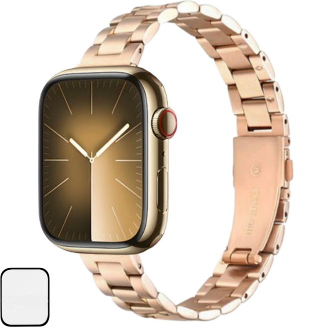 NUBASE 애플워치 호환 리미티드 슬림 모던 메탈 스트랩 줄 조절기 포함, 로즈골드, 1개