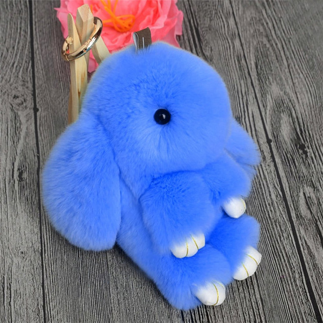 귀여운 천연 토끼 모피 폼폼 버니 키 체인 여성용 푹신한 토끼 키 체인 가방 자동차 악세사리 쥬얼리 웨딩 파티 장난감 선물, 하늘색, 1개