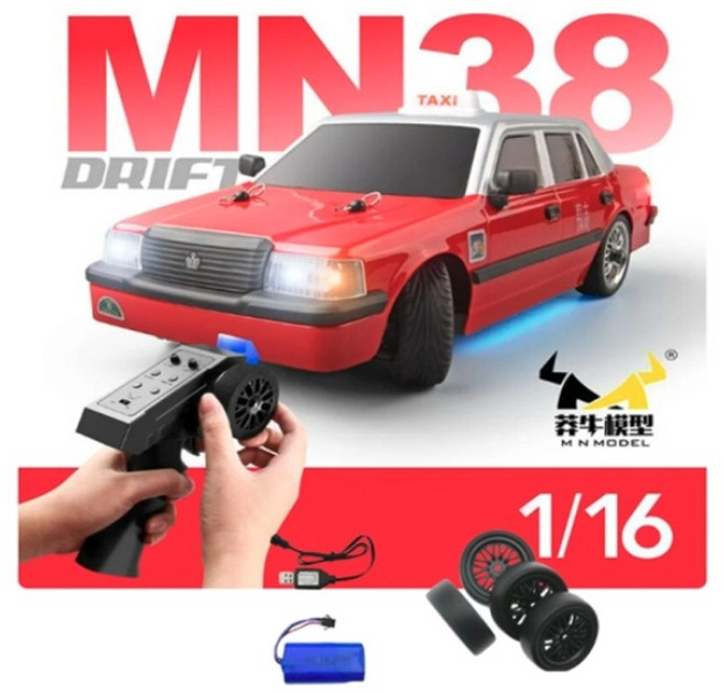 MN38 1/16 홍콩택시 RWD 드리프트 RC카 LED 조명 EP W/Gyro 2.4GHz, 1개, 레드