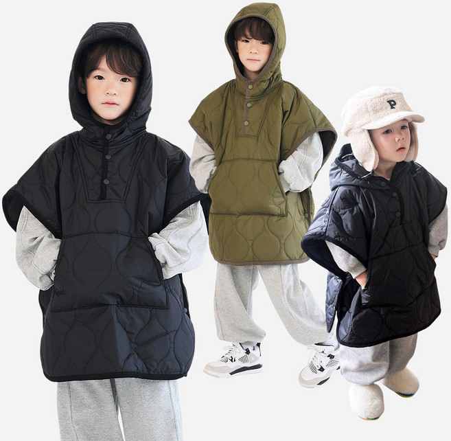 [12시전주문 오늘출발] 메르시보꾸 아동용 누빔 다람쥐판초패딩 D2326-1