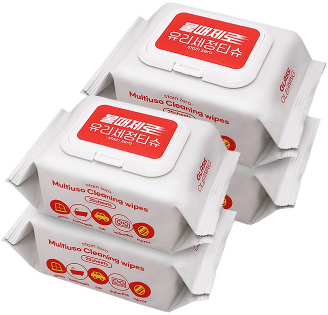 PQ 물때제로 자동차 물티슈 유리세정티슈 차량용 가죽 유리 티슈, 4세트, 25개