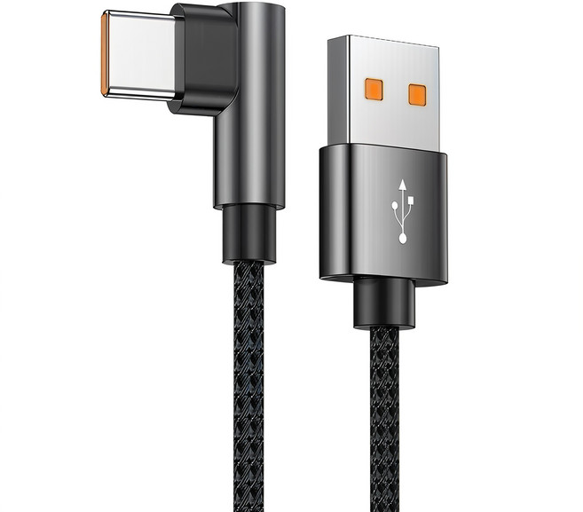 數據線 加長3米10A超級快充線 USB A toType-C彎頭數據線 適用Type-C接口手機充電線, 10A超級快充USB A to Type-C彎頭-黑色, 1個, 3m