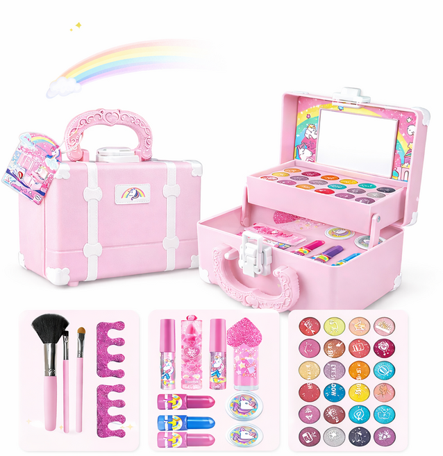 어린이 공주 메이크업 세트 키즈 화장놀이 장난감 휴대용 화장가방 네일 키트 생일선물, 1개, B