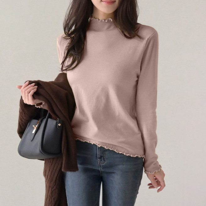 데일리앤 라니 9컬러 가을 겨울 여리핏 물결 반목 여성 니트 티셔츠 폴라 레이어드 이너 목티