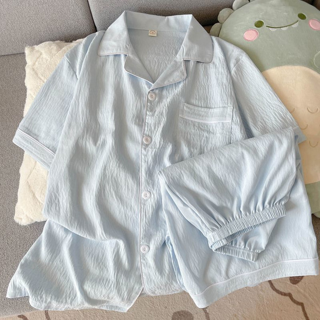 妃雪森 男士夏季雲朵棉睡衣套裝，薄款短袖寬鬆家居服