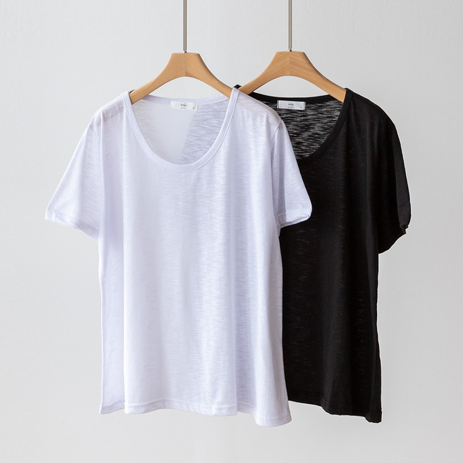 코코세븐 1+1여성 빅사이즈 제스트 유넥 슬라브 반팔 티셔트