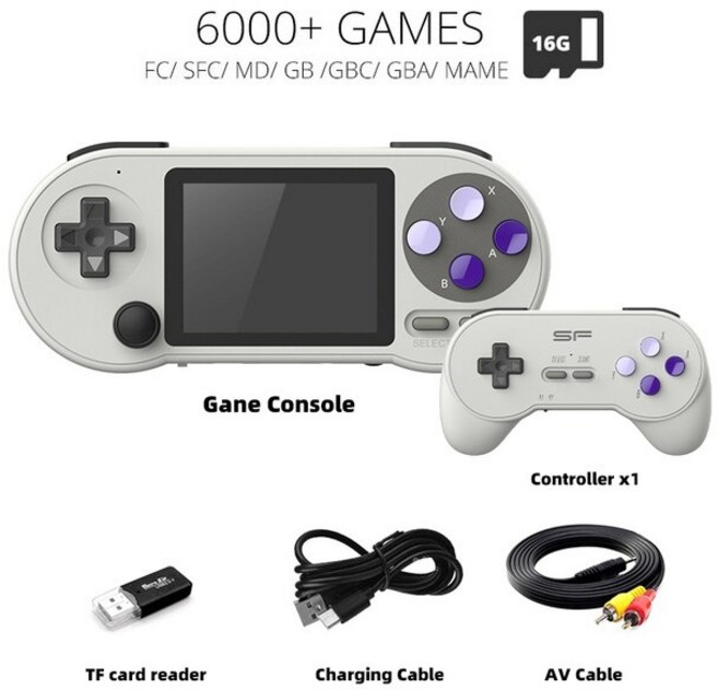 레트로게임기 DATA FROG 휴대용 게임 6000 클래식 미니 레트로 비디오 SF2000, [07] Grey 6000 Games 1P, [01] SF2000, 4.White 6000 Games 1P