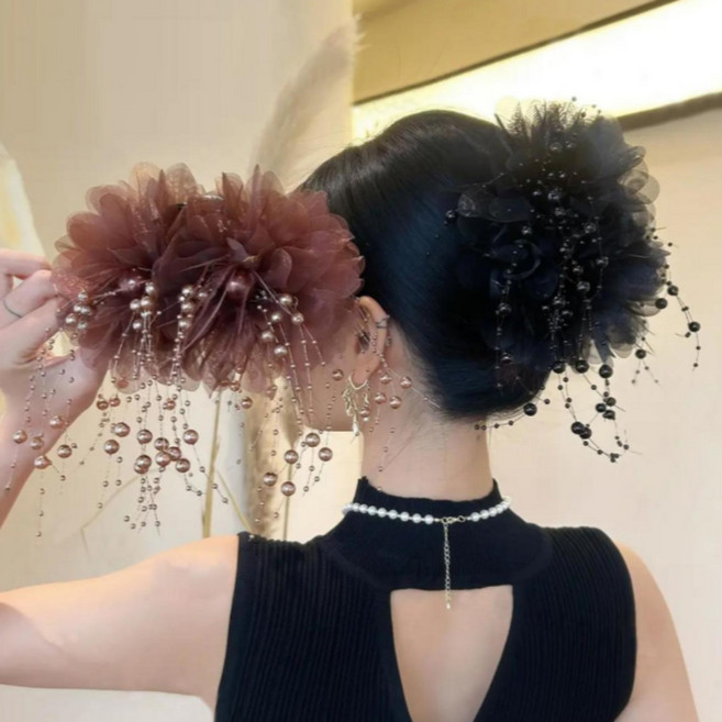 대형 헤어 집게핀 플라워 집게핀 비즈 포인트 머리핀 올림머리 헤어핀