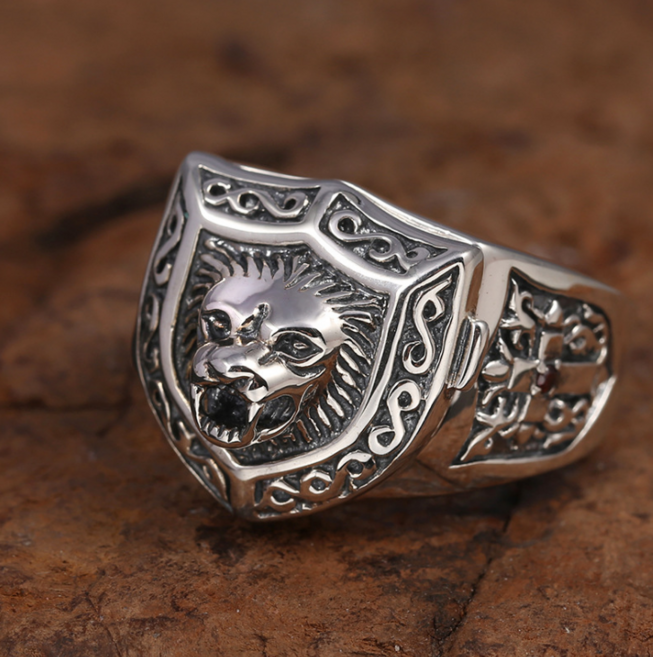 순은 실버 S925 사자 십자가 라이언 오픈형 고전 앤티크 구제 크롬 반지 링