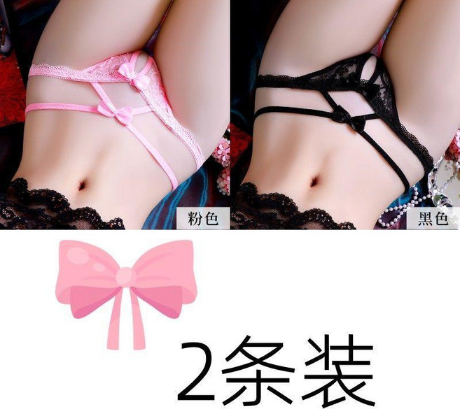 交叉細帶蝴蝶結丁字褲女火辣迷人開檔酒店會所情趣舒適無痕丁字褲 副廠商品, 交叉丁字褲 粉+黑 2條,M 40.0-50.0公斤