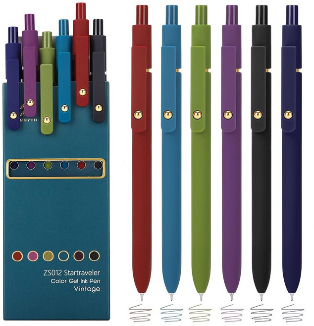 다오완스 컬러풀 젤 펜 0.5mm 파인 포인트 리트랙터블 일기 및 스케치용 멀티 컬러 펜 교사 필수품 교사 학용품 여성용 선물(6Pc-빈티지 색상), 8 6Pcs-Vintage Colors, 6Pcs-Vintage Colors