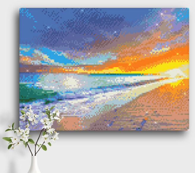 오늘의오브제 DIY 보석십자수 캔버스형 40x30cm, A2_15_해변의 아침, 1개