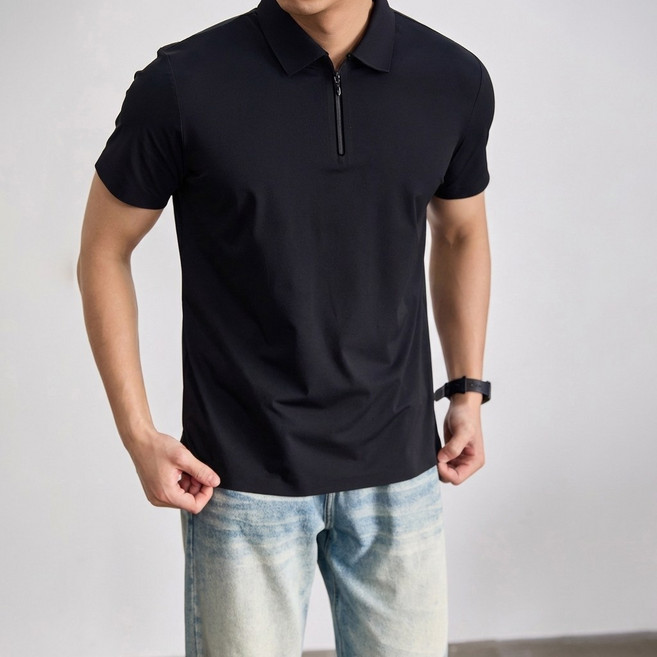 ANYOU 남성 냉감 반집업 반팔 티셔츠 구김방지 캐주얼 상의