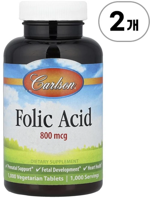 칼슨 엽산 800mcg Carlson Folic Acid 800 mcg 1 000정, 2개, 1000정 - 쿠팡