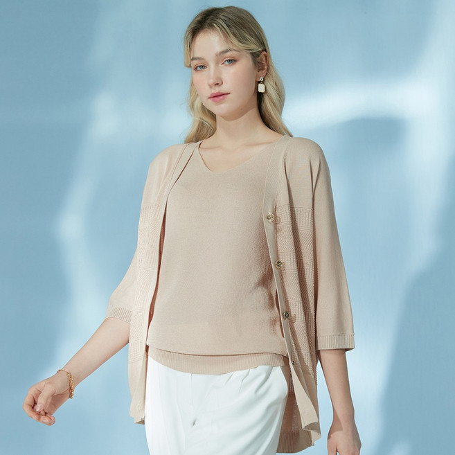 봄 여름 데일리 엘레강스 체형보완 반팔니트+가디건 SET (R-2)