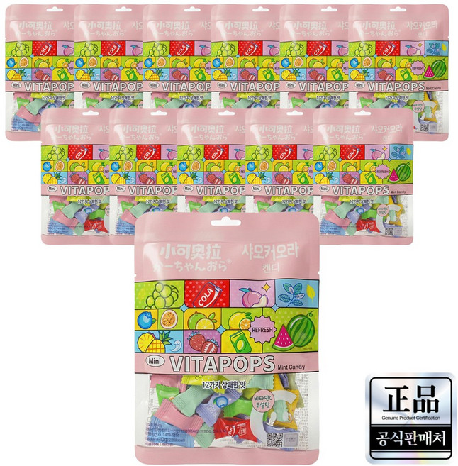 [공식수입정품] 샤오커오라 비타팝스 캔디 비타민 무설탕 캔디 다이어트캔디 과일캔디 민트향, 60g, 12개