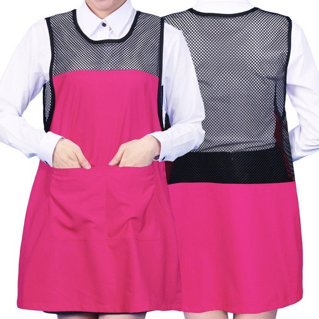 요양보호사 앞치마 요양원 재활병원 복지센터 식당 망사 메쉬 원피스 앞치마 빅사이즈 가볍고 옆트임 단체 문구 인쇄 자수, 1개, AE251 핑크M
