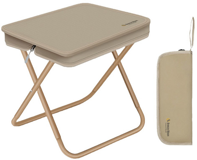 브리즈문 고탄소강 초경량 접이식 파우치형 휴대용 캠핑 의자 중형, 탄 베이지, 1개