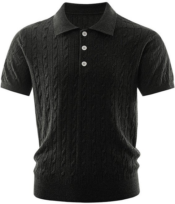 ANYOU 남자 여름 꽈배기 짜임 반팔 빈티지 통근 캐주얼 터틀넥 티셔츠