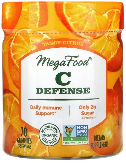 MegaFood 메가푸드 C 디펜스 톡 쏘는 시트러스 구미젤리 70개 2병 아스코르브산 크랜베리 블루베리 생강뿌리 함유 - 쿠팡