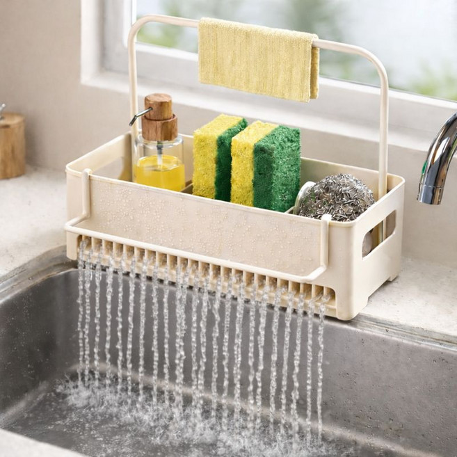 주앙이 떨어지지않는 물빠짐 무타공 수세미 거치대, 1개, 베이지