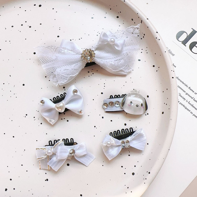 강아지 머리띠 반려동물 머리핀 5종, 5개, 화이트