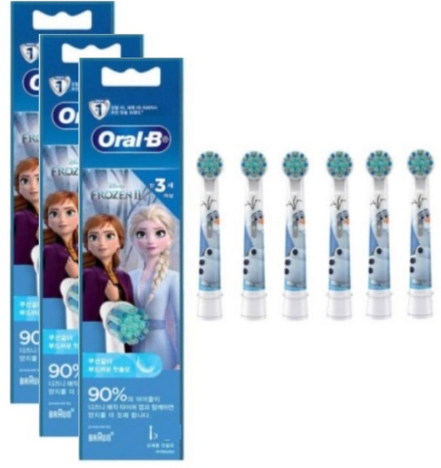 (6입) 오랄비 스테이지스 파워 프린세스 겨울왕국 엘사 안나 어린이 리필 칫솔모 EB10 - 6, 1개, EB10-6