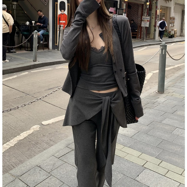 치마바지+가디건+나시 세트 쓰리피스 트레이닝복 부츠컷 레이스 나시 찰랑 가디건