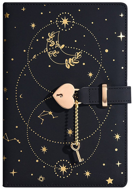 비밀일기장 자물쇠 감성 빈티지 6공 다이어리, 패턴 잠금 일기장다이어리 블랙