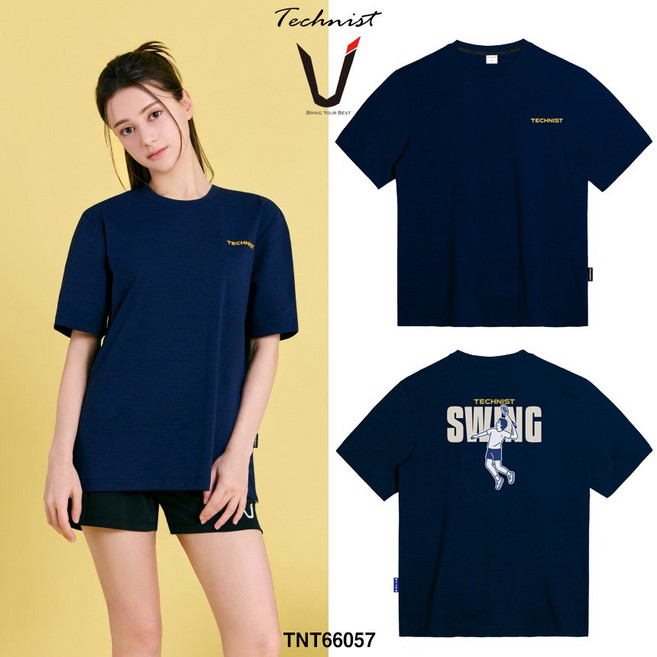 테크니스트 티셔츠 배드민턴 반팔 상의 코튼라이크 오버핏 네이비 TNT66057 남녀공용