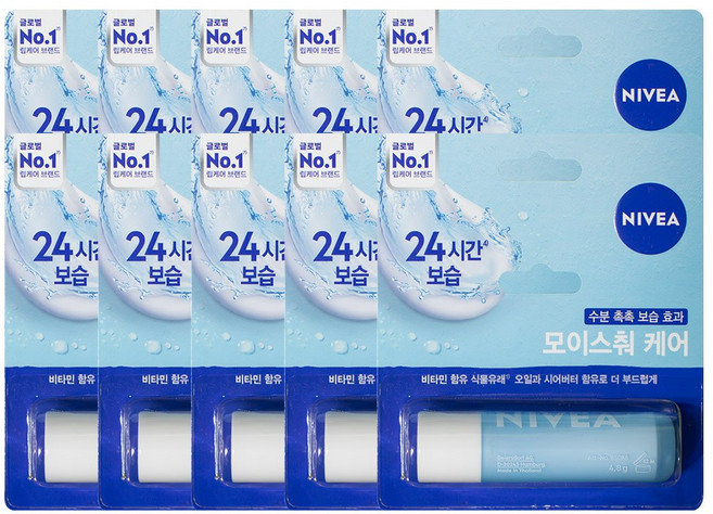 니베아 립케어 립밤 4.8g, 모이스춰 케어, 10개