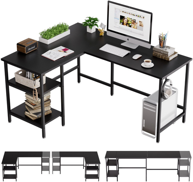 월로덴VORDERN L형 코너형 컴퓨터 책상 선반책상, 탄소섬유블랙