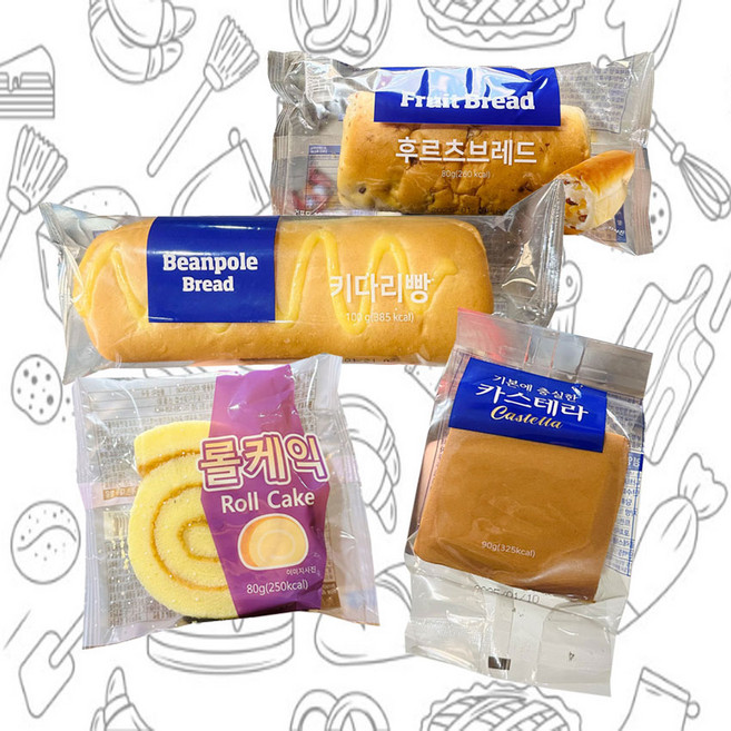 4종 빵 한바구니 8개 키다리빵 후르츠빵 카스테라 롤케이크 eh0125, 1개, 700g