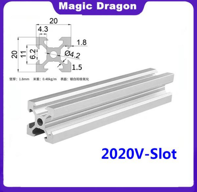 1/4PC 2020 V-슬롯 유럽 표준 양극 처리된 알루미늄 프로파일 압출 350 500 800mm 길이 CNC 3D 프린터용 선, 01 1Pcs 2020V-slot, 08 300mm