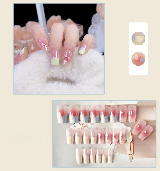 FAINAL SENSE 착용형 인조네일 고급스러운 착용형 인조네일 네일팁 가죽 네일, 1개, 밀크 블루 블러셔