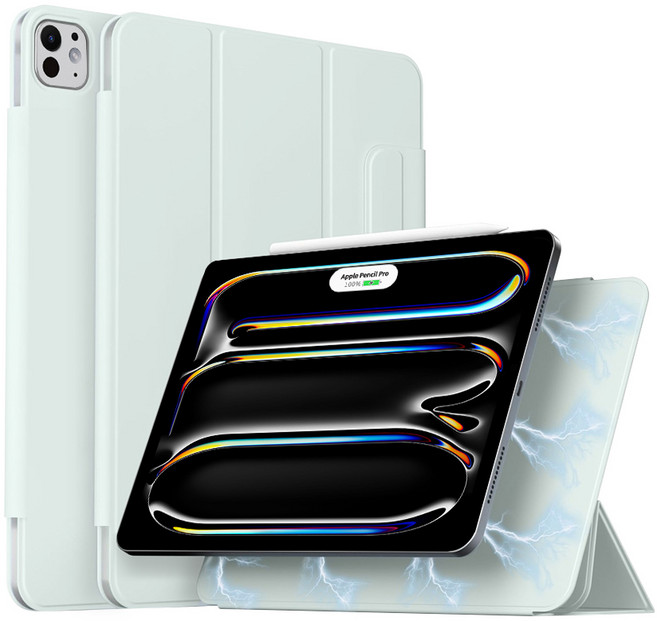 니하 아이패드 마그네틱 폴리오 애플펜슬 수납 케이스, 라이트그린