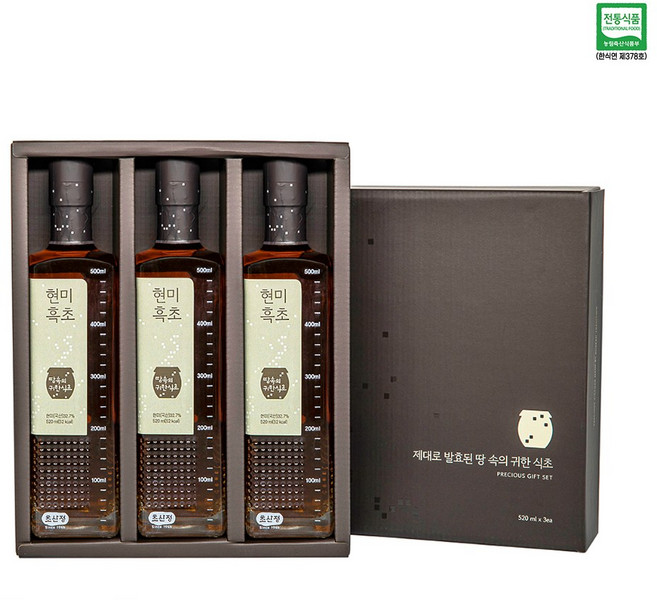 초산정 현미식초 선물세트 1560ml(520mlx3병) / 식초명가 자연발효식초 홍초 미초 흑초, 1.5L, 1개