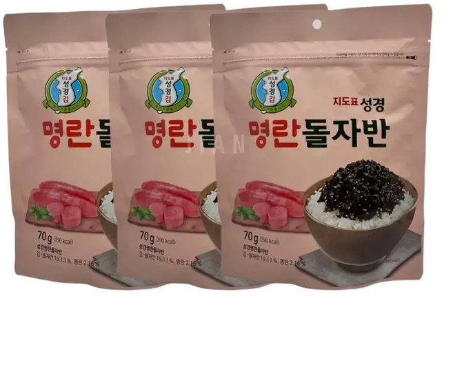 지도표 성경김 명란 돌자반 70g x 3개 맛있는 들기름 명란맛 조미김 돌자반김 밥 반찬, 1개, 1개